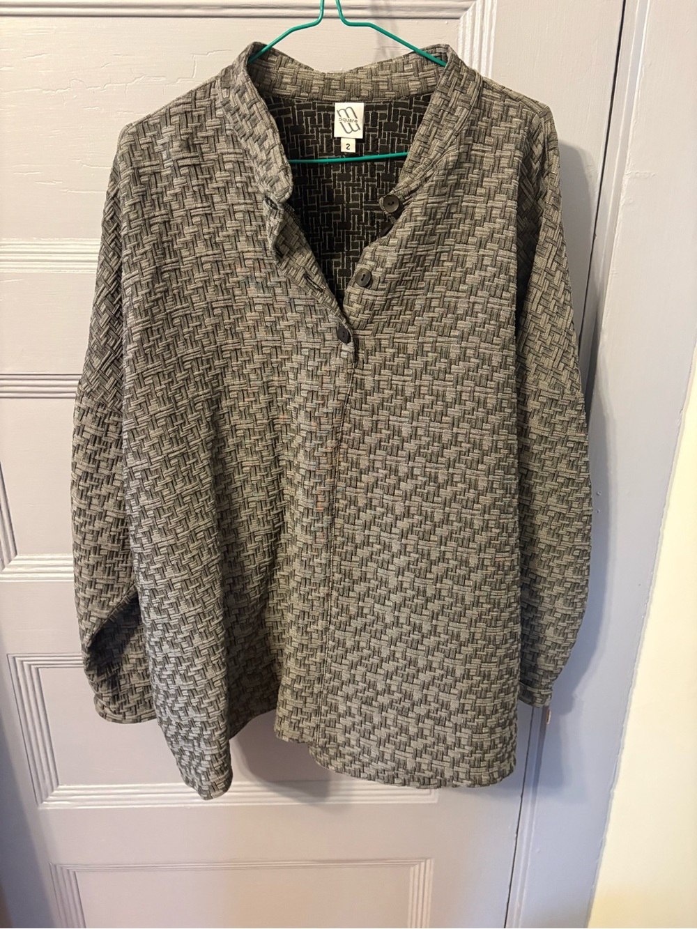 Women's Gray Textured Tunic with Mandarin Collar